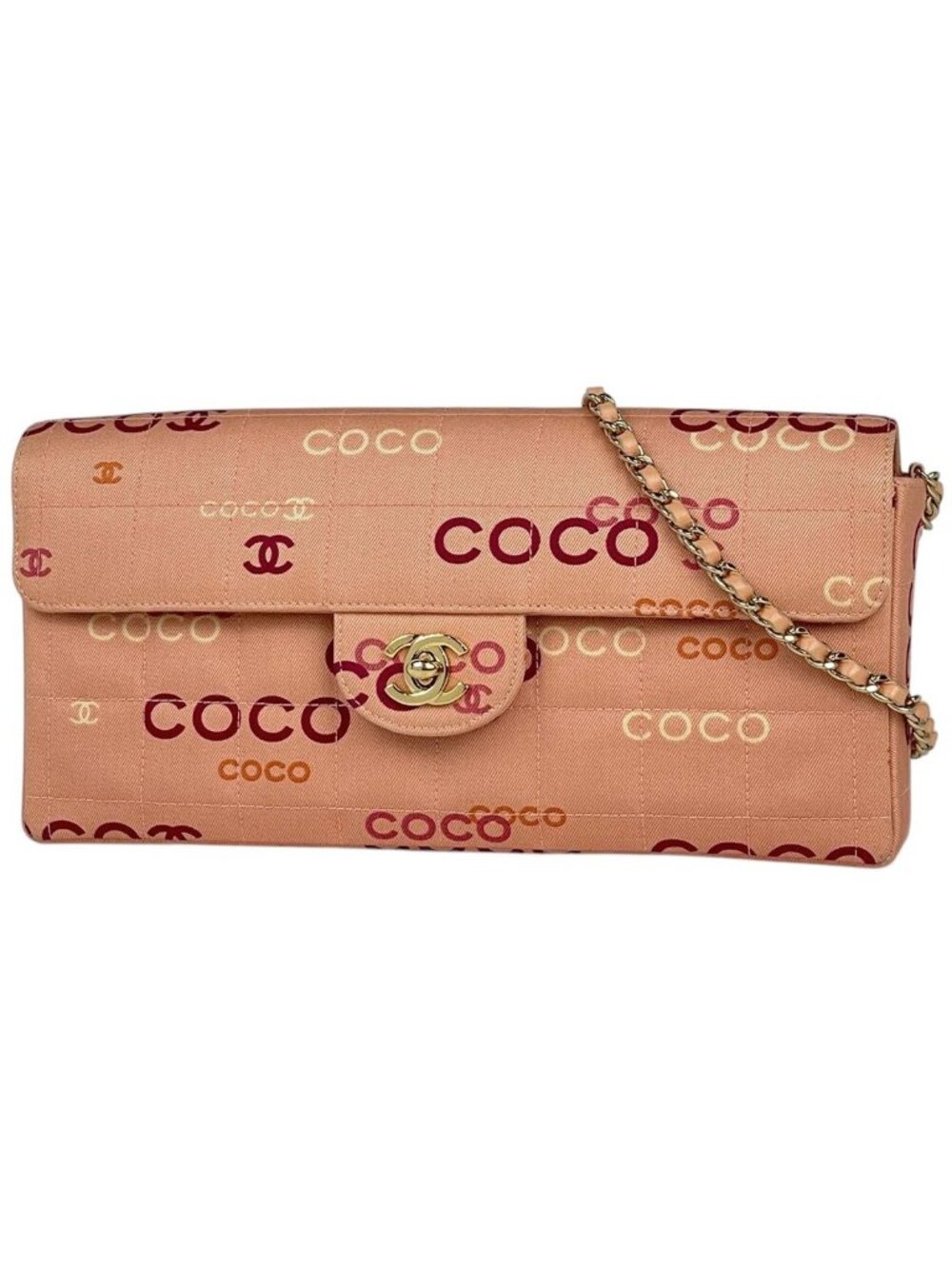 Chanel Shoulder Bag Choco Bar CC Logo Canvas Pink